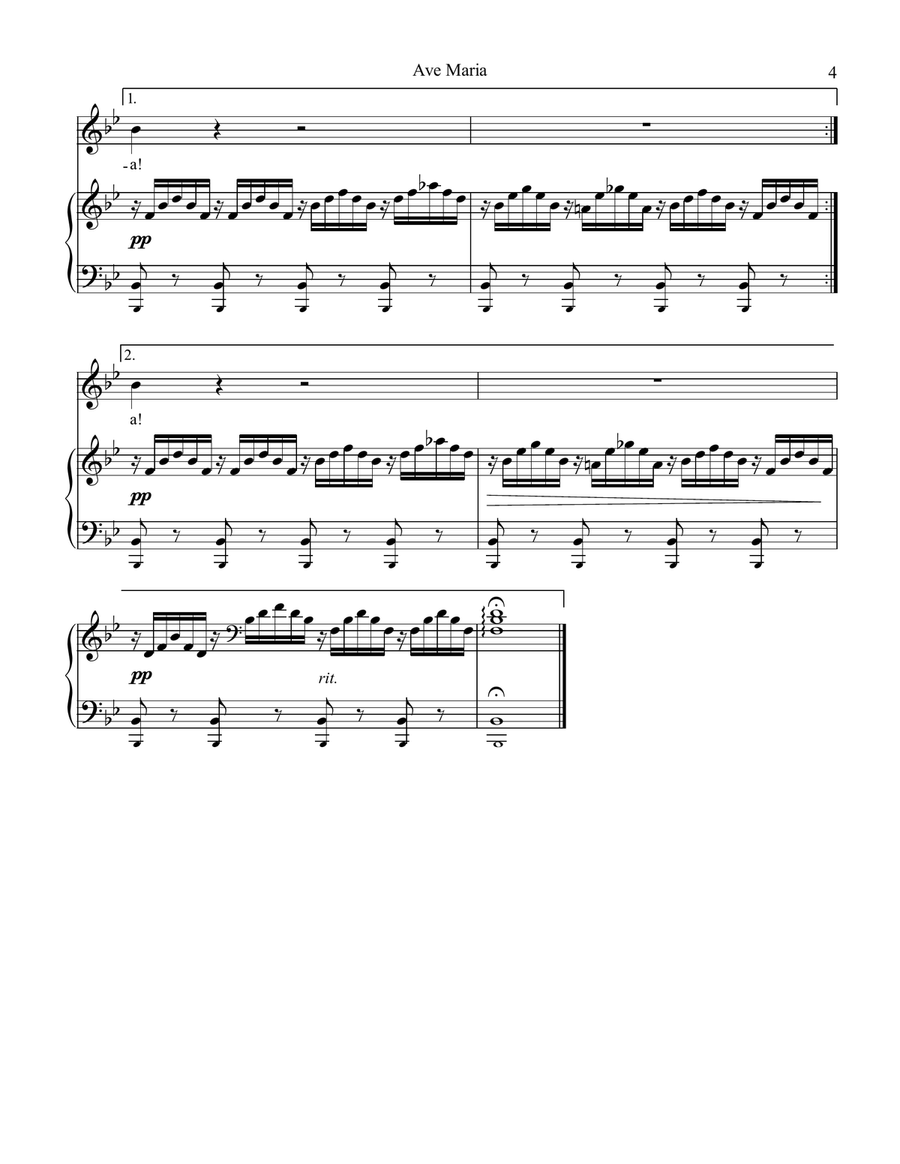 Ave Maria (Schubert) for voice and easy piano (Bb Major) Piano, Vocal scores gallery preview page 4