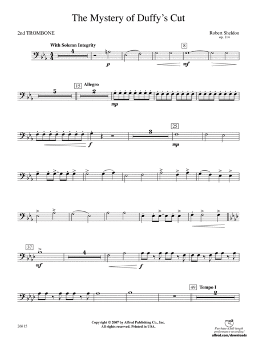 The Mystery of Duffy's Cut: 2nd Trombone Concert Band scores gallery preview page 1