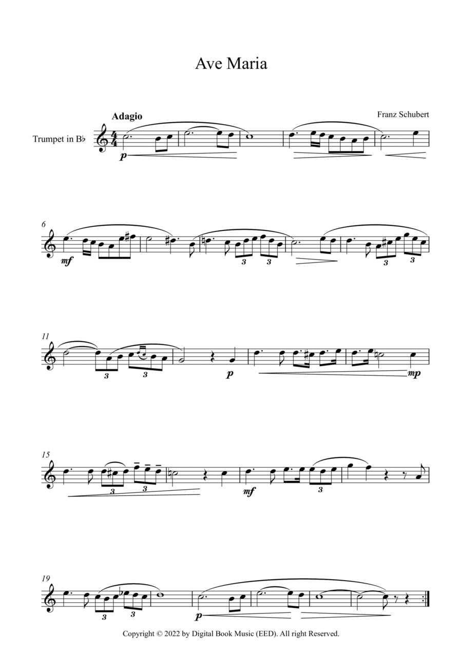 Ave Maria - Franz Schubert (Trumpet) B-Flat Trumpet scores gallery preview page 1