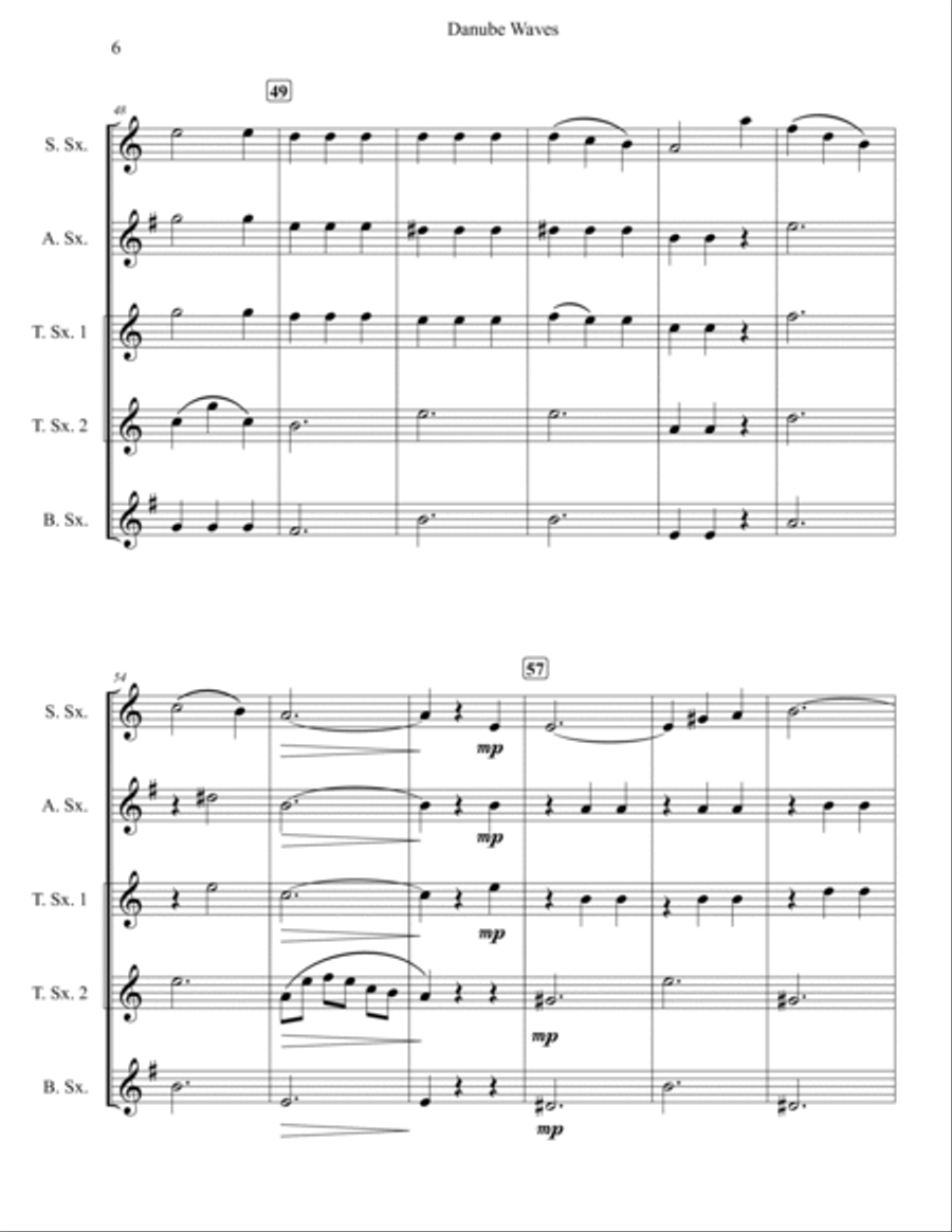 Danube Waves Waltz for Saxophone Quintet Saxophone Quintet scores gallery preview page 6