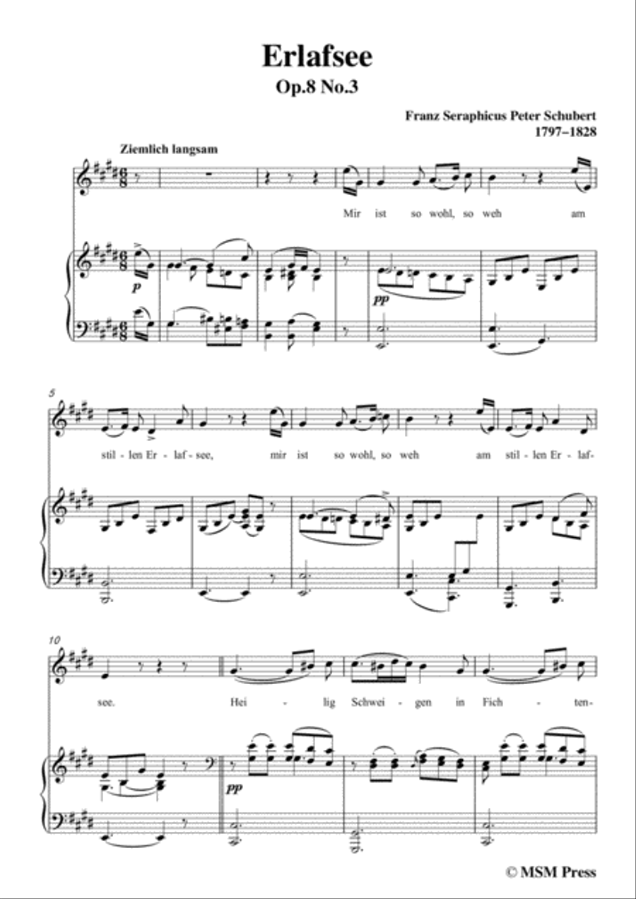 Schubert-Erlafsee,Op.8 No.3,in E Major,for Voice&Piano Voice scores gallery preview page 3