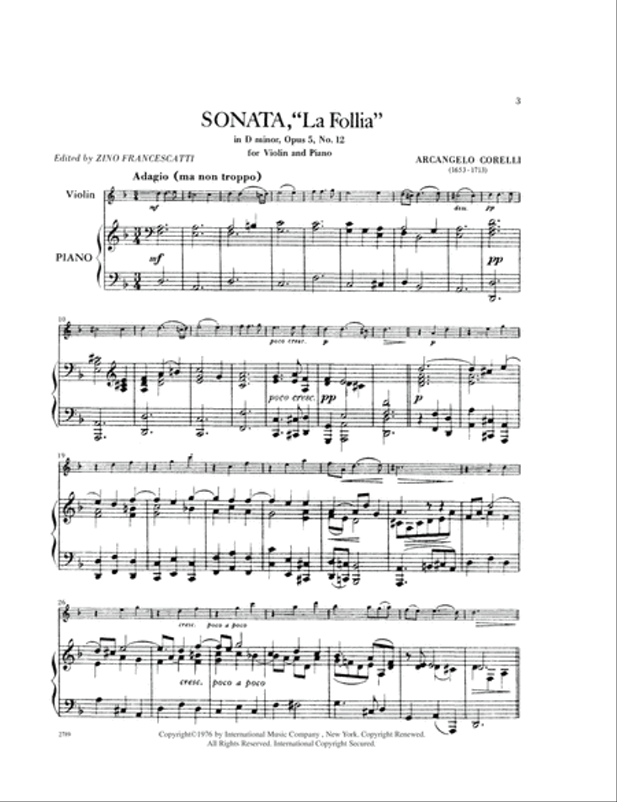 Sonata La Follia, Opus 5, No. 12