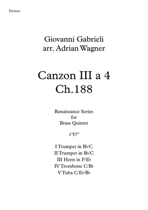 Book cover for Canzon III a 4 Ch.188 (Giovanni Gabrieli) Brass Quintet arr. Adrian Wagner