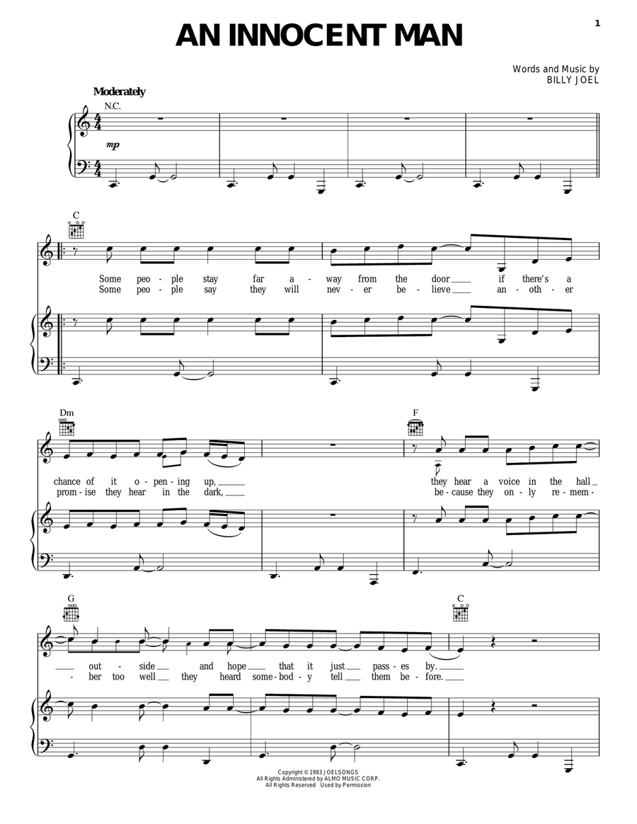 An Innocent Man Piano, Vocal, Guitar scores gallery preview page 1