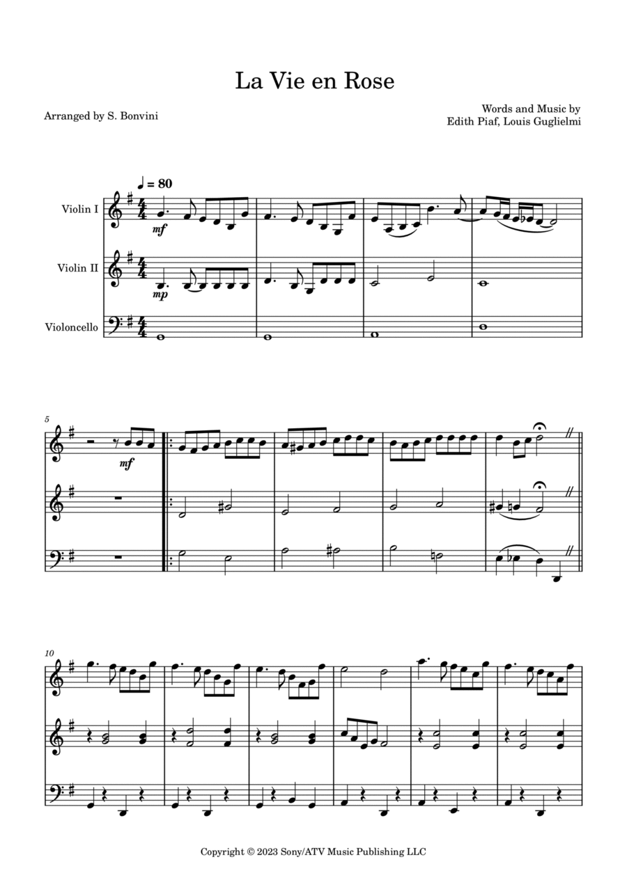 La Vie En Rose String Trio scores gallery preview page 1