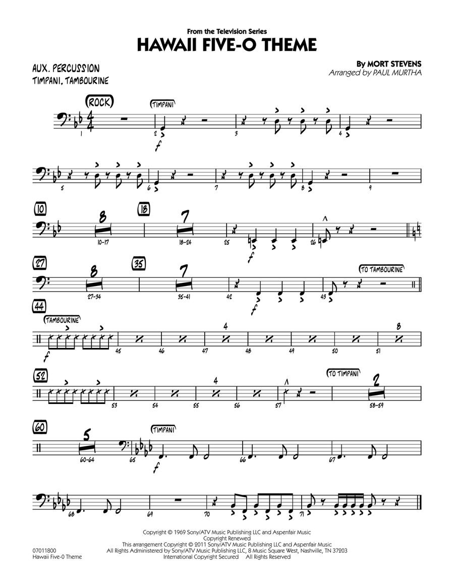 Hawaii Five-O Theme - Aux Percussion Jazz Ensemble scores gallery preview page 1