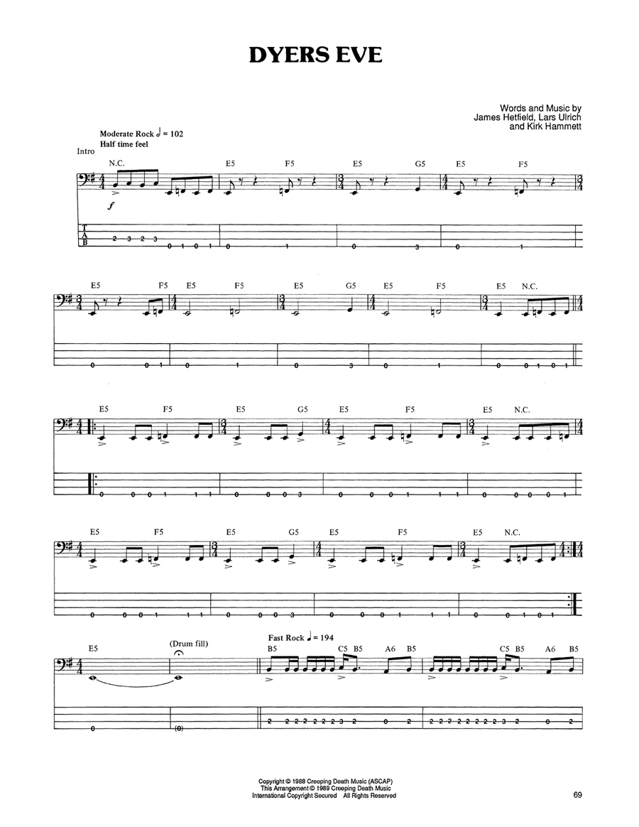 Dyers Eve Guitar Tablature scores gallery preview page 1