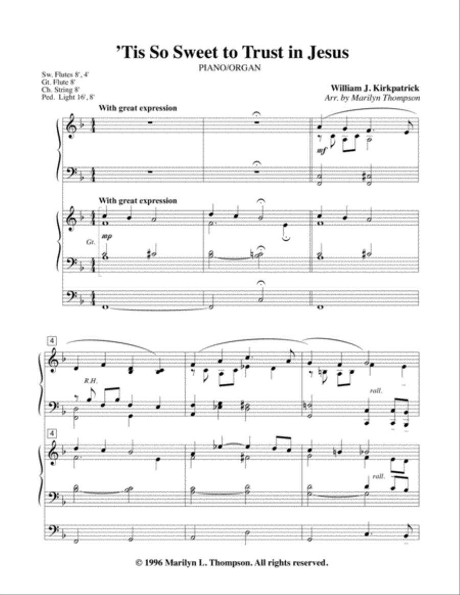 'Tis So Sweet to Trust in Jesus--Piano/Organ.pdf Piano scores gallery preview page 2