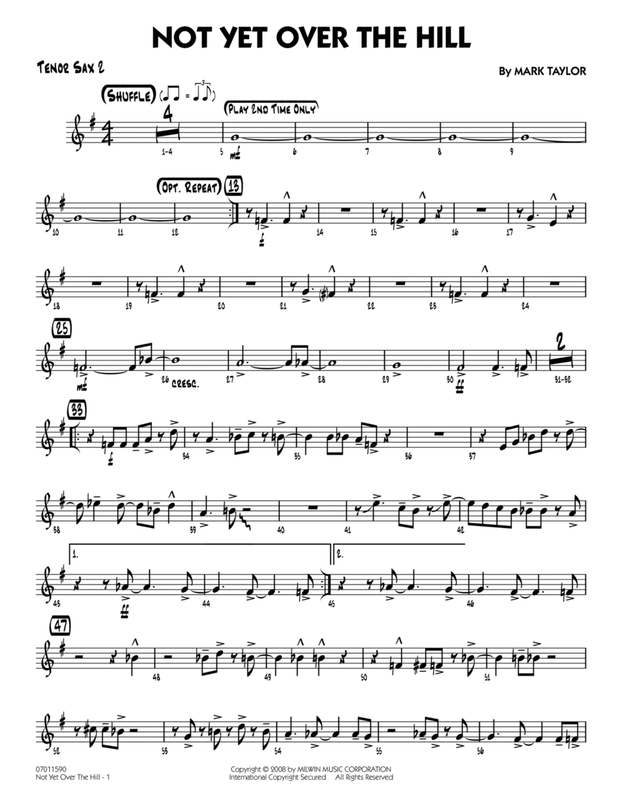 Not Yet Over the Hill - Tenor Sax 2 Tenor Saxophone scores gallery preview page 1