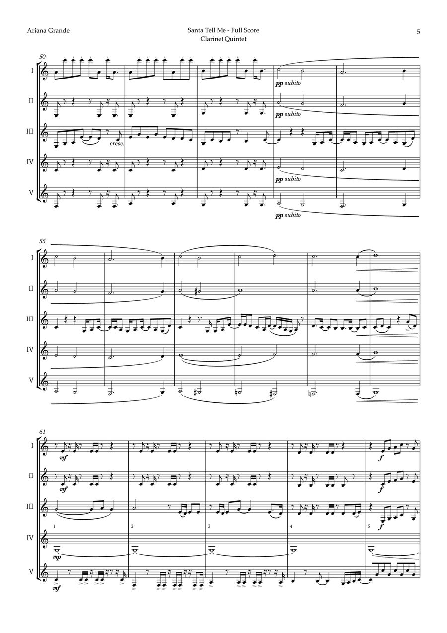 Santa Tell Me Clarinet Quintet scores gallery preview page 5