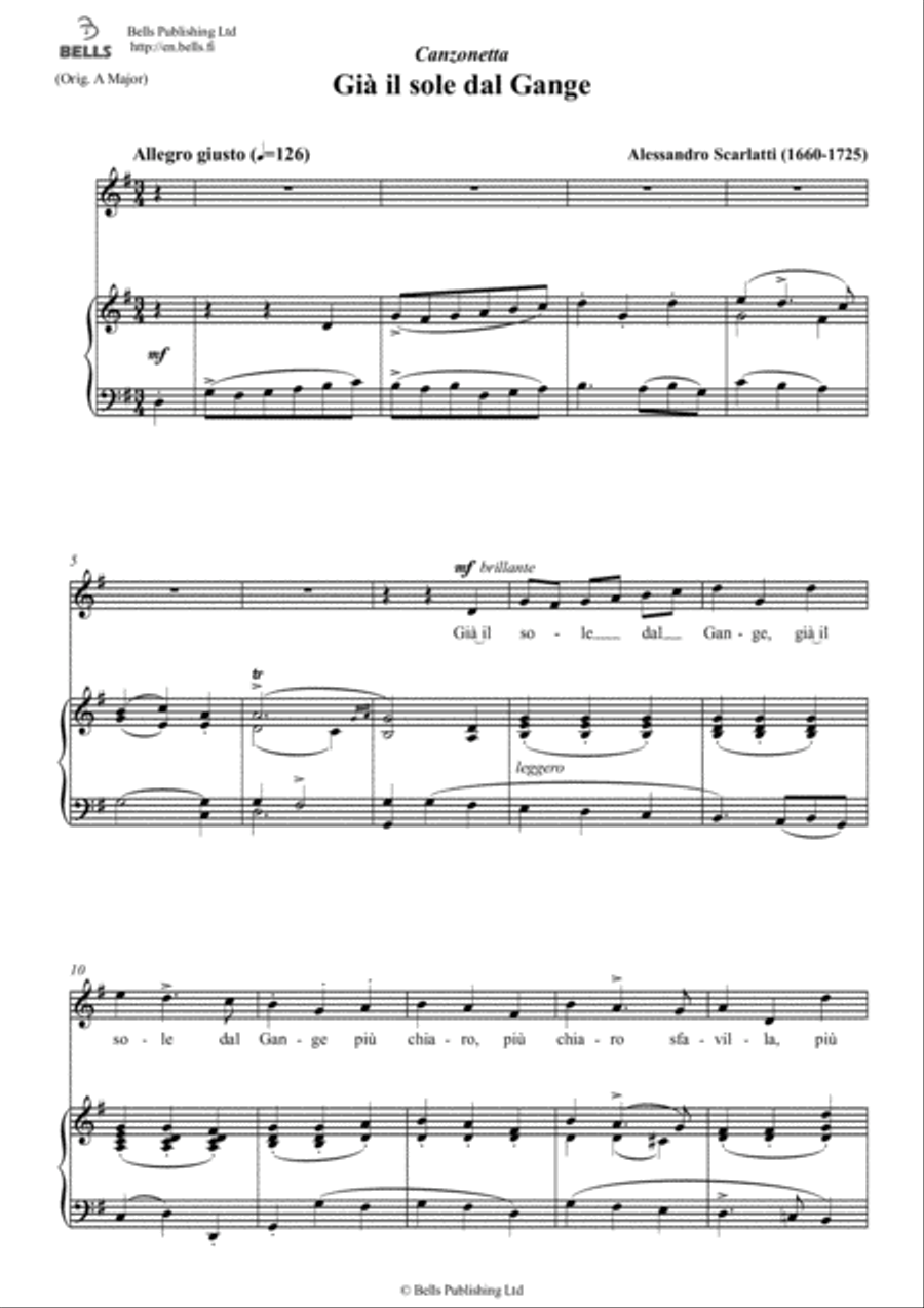 Gia il sole dal Gange (G Major) Voice Solo scores gallery preview page 1