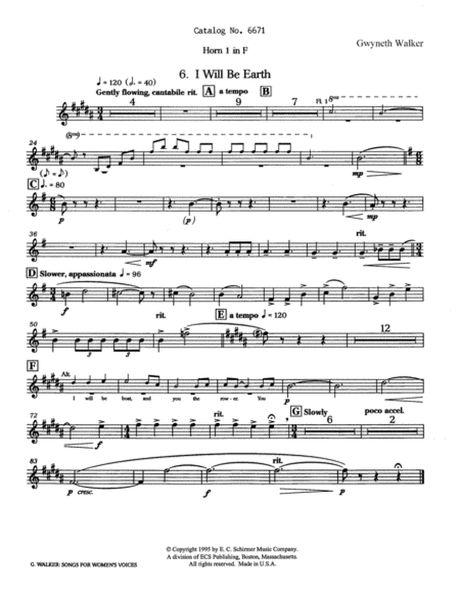 Songs for Women's Voices: 6. I Will Be Earth (Downloadable SSA Chamber Orchestra Parts)