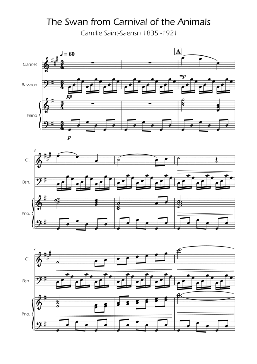 Book cover for The Swan - Saint-Saens - Clarinet and Bassoon Duet w/ Piano