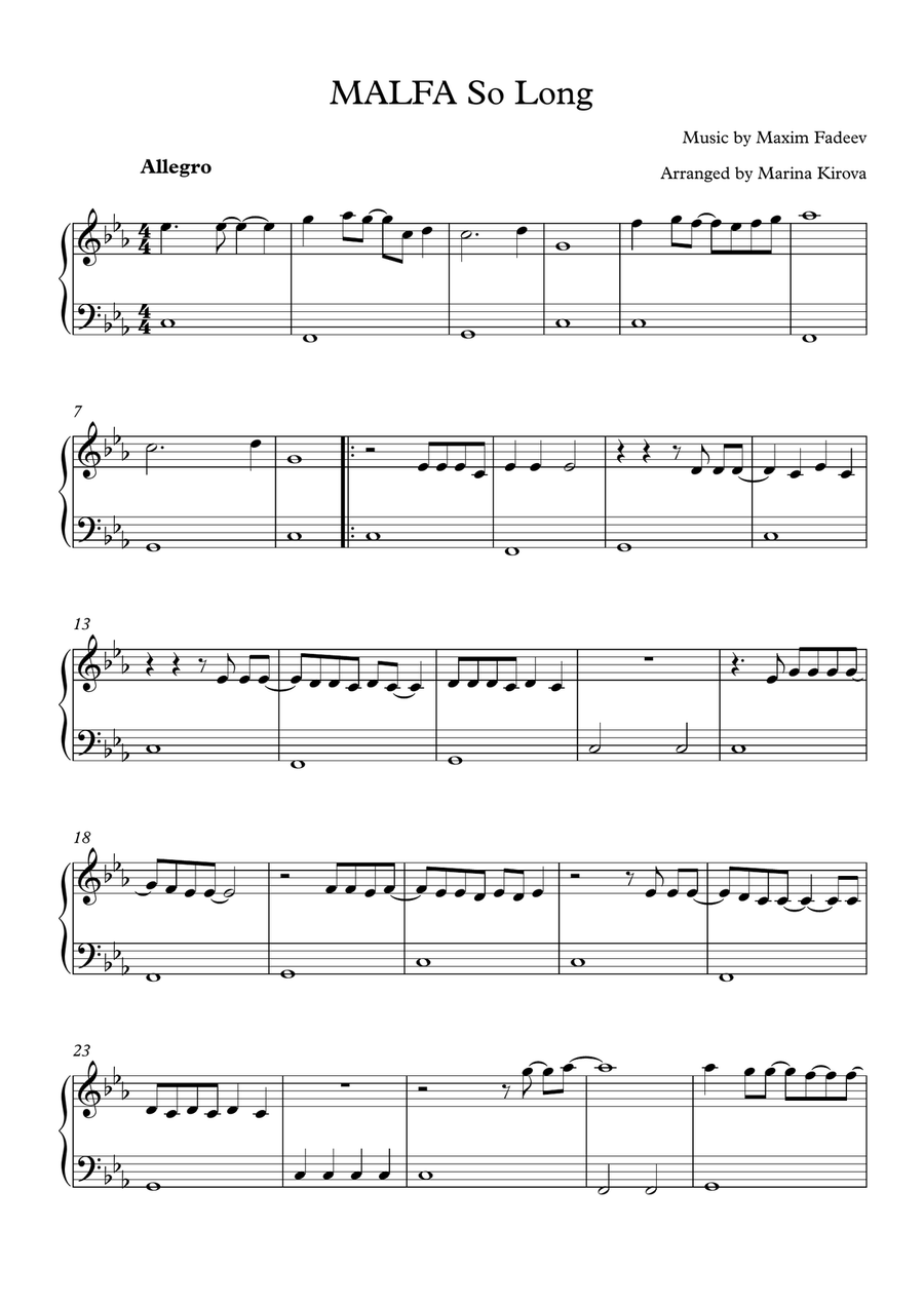 Malfa So Long easy piano Malfa So Long easy piano Easy Piano scores gallery preview page 1