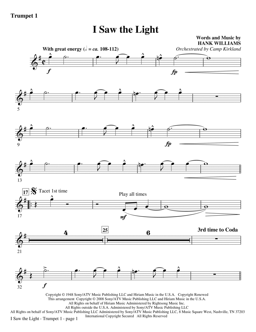 I Saw The Light - Trumpet 1 Choir scores gallery preview page 1