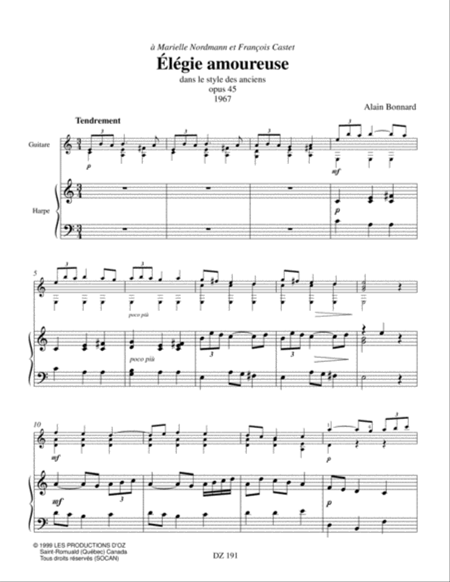 Élégie amoureuse dans le style des anciens, opus 45 Harp scores gallery preview page 3