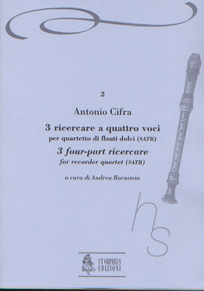 Book cover for 3 four-part Ricercares (Roma 1619) for Recorder Quartet (SATB)