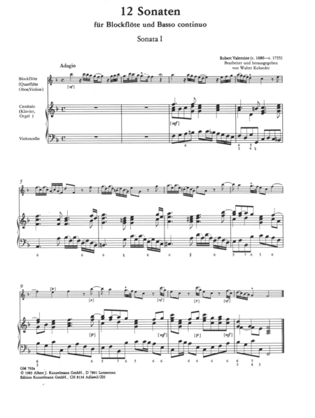 12 Sonatas for recorder and basso continuo, Volume 1