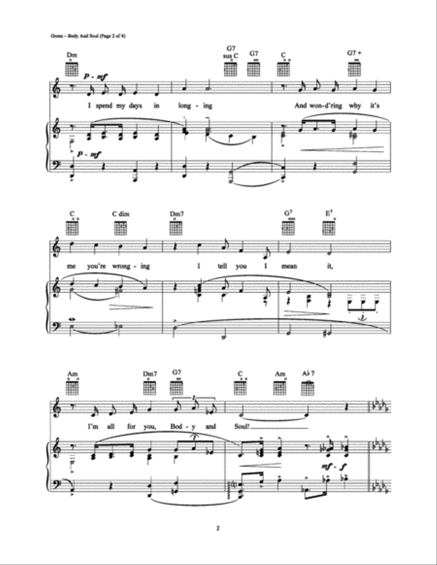 Body and Soul Piano, Vocal, Guitar scores gallery preview page 2