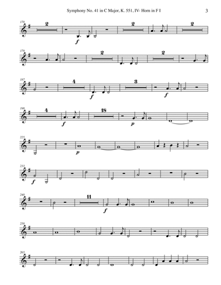 Mozart Symphony No. 41, Jupiter, Movement IV - Horn in F 1 (Transposed Part), K. 551