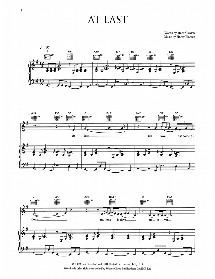 At Last Piano, Vocal, Guitar scores gallery preview page 1