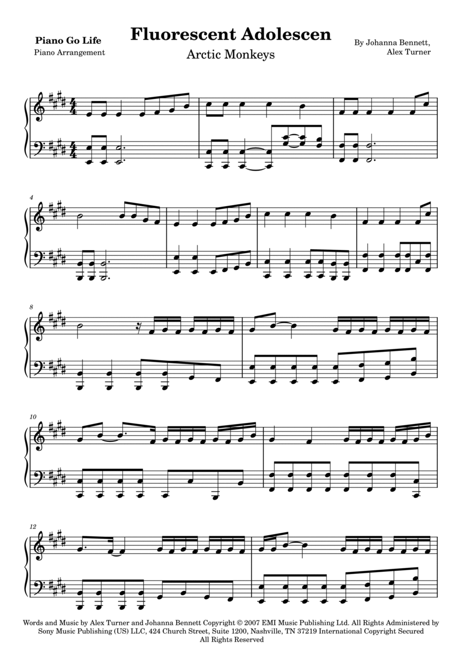 Fluorescent Adolescent Piano Solo scores gallery preview page 1