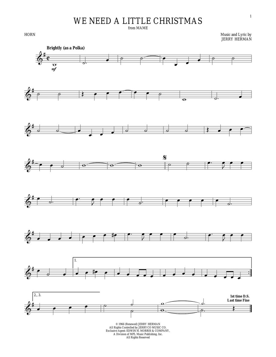 We Need A Little Christmas Horn Solo scores gallery preview page 1