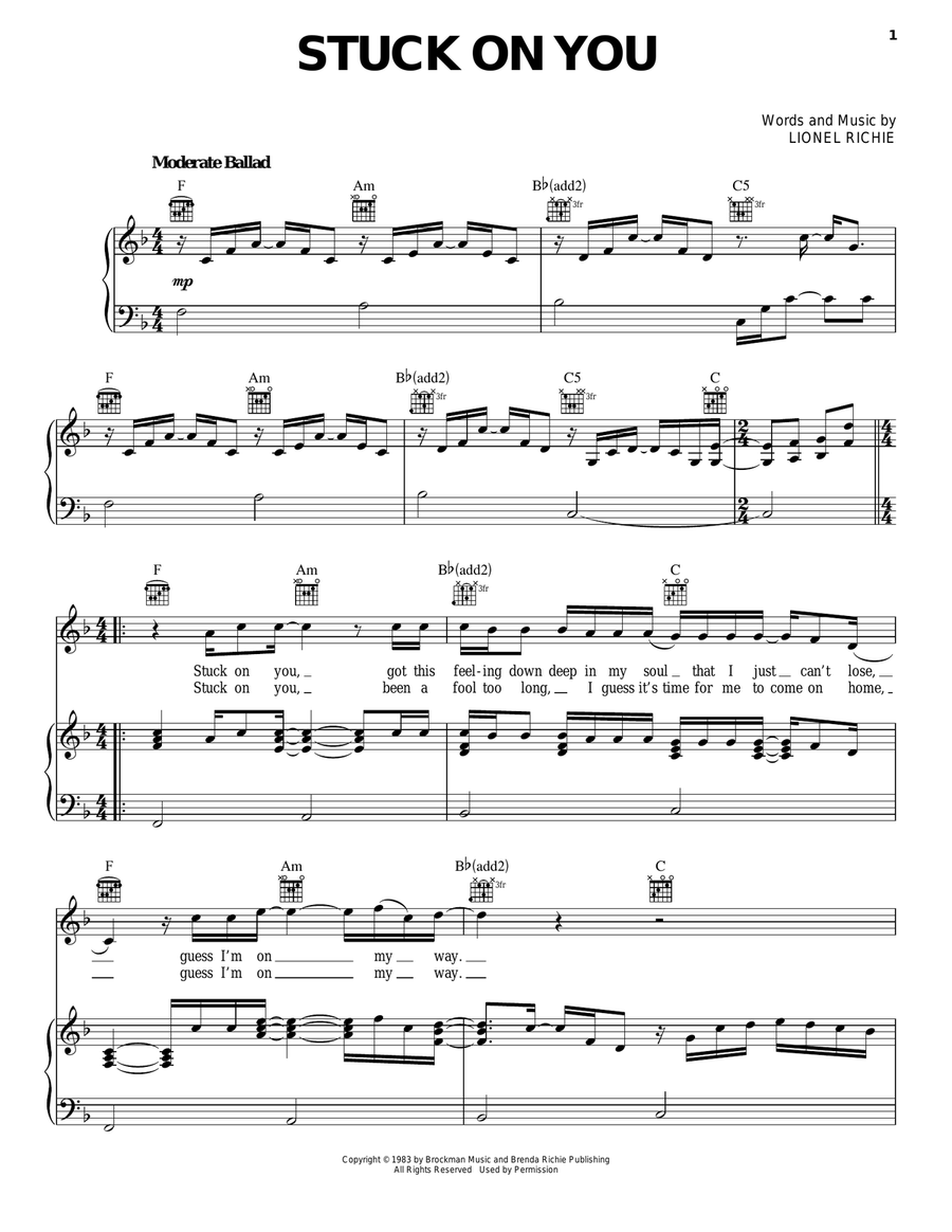 Stuck On You Piano, Vocal, Guitar scores gallery preview page 1