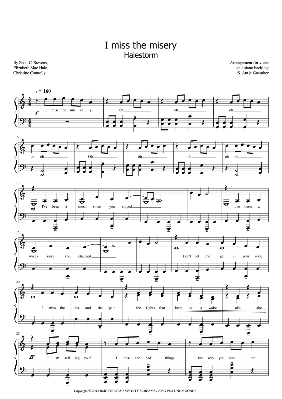 Miss The Misery Miss The Misery Piano Solo scores gallery preview page 1
