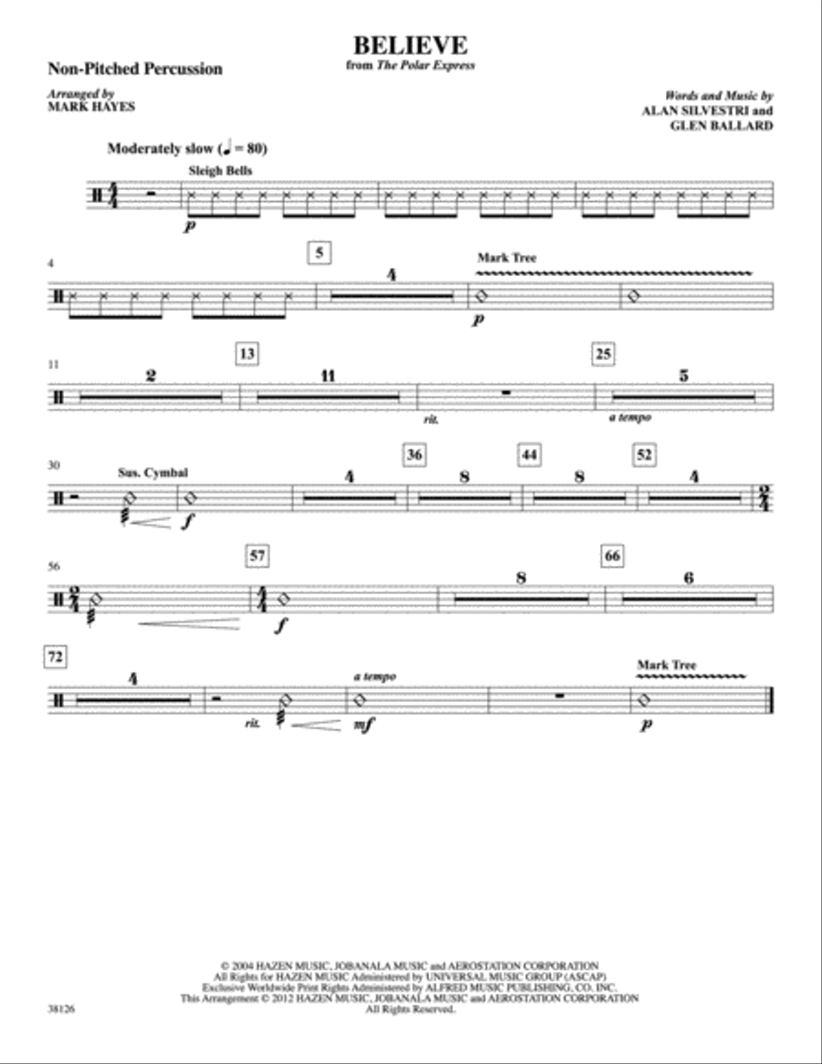Believe (from The Polar Express): 2nd Percussion Percussion scores gallery preview page 1
