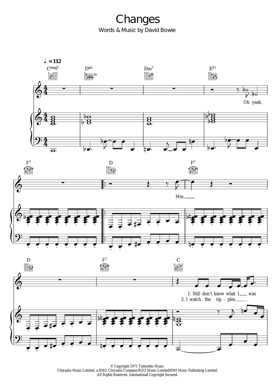 Changes Piano, Vocal, Guitar scores gallery preview page 1