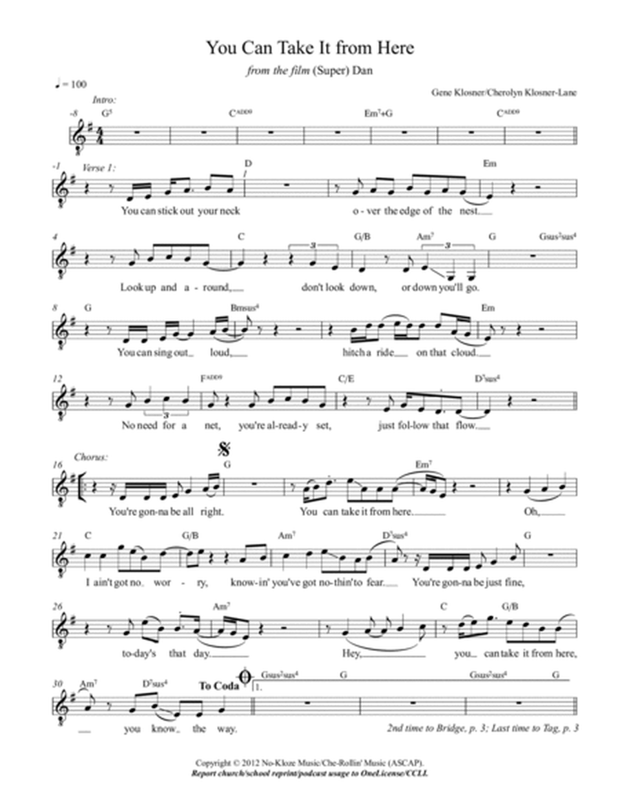 You Can Take It from Here [from the film (Super) Dan] [Lead Sheet]