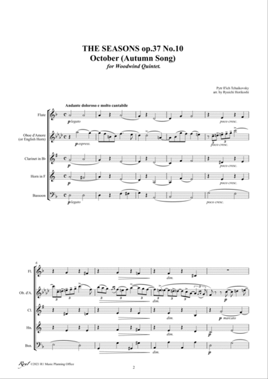 Tchaikovsky: The Seasons Op37 No.10 October (Autumn Song) image number null