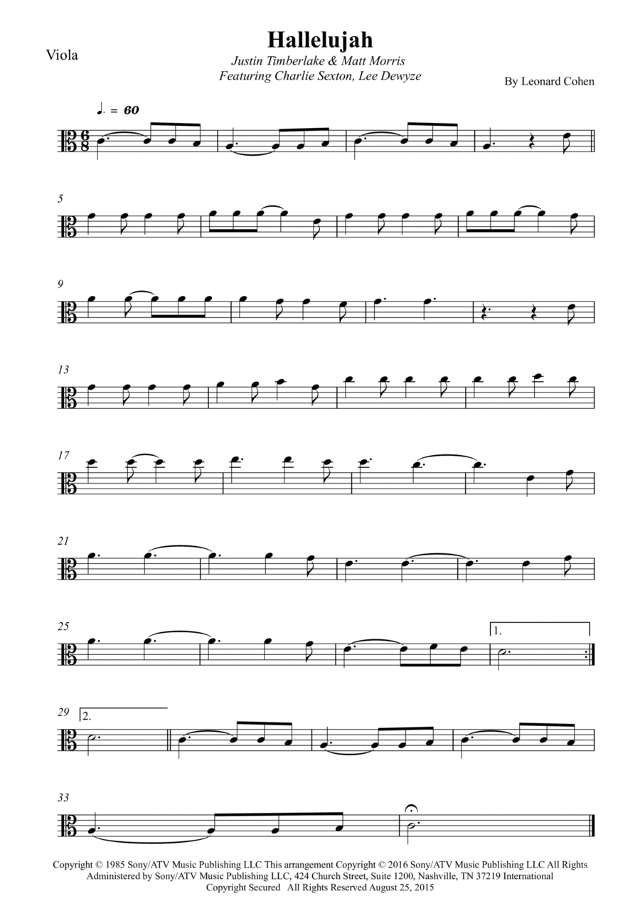 Hallelujah Viola Solo scores gallery preview page 1