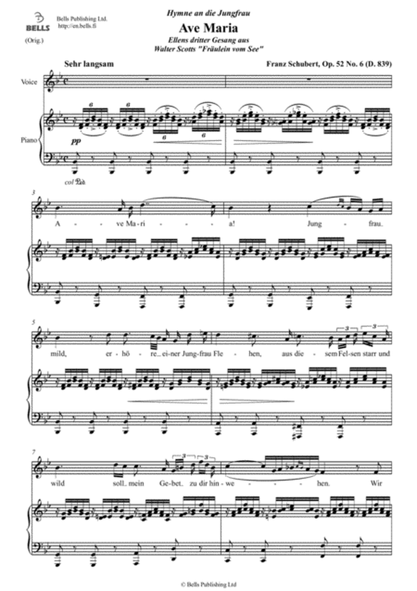 Ave Maria, Op. 52 No. 6 (D. 839) (Original key. B-flat Major)