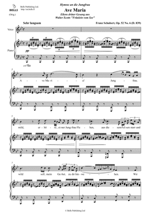 Ave Maria, Op. 52 No. 6 (D. 839) (Original key. B-flat Major)