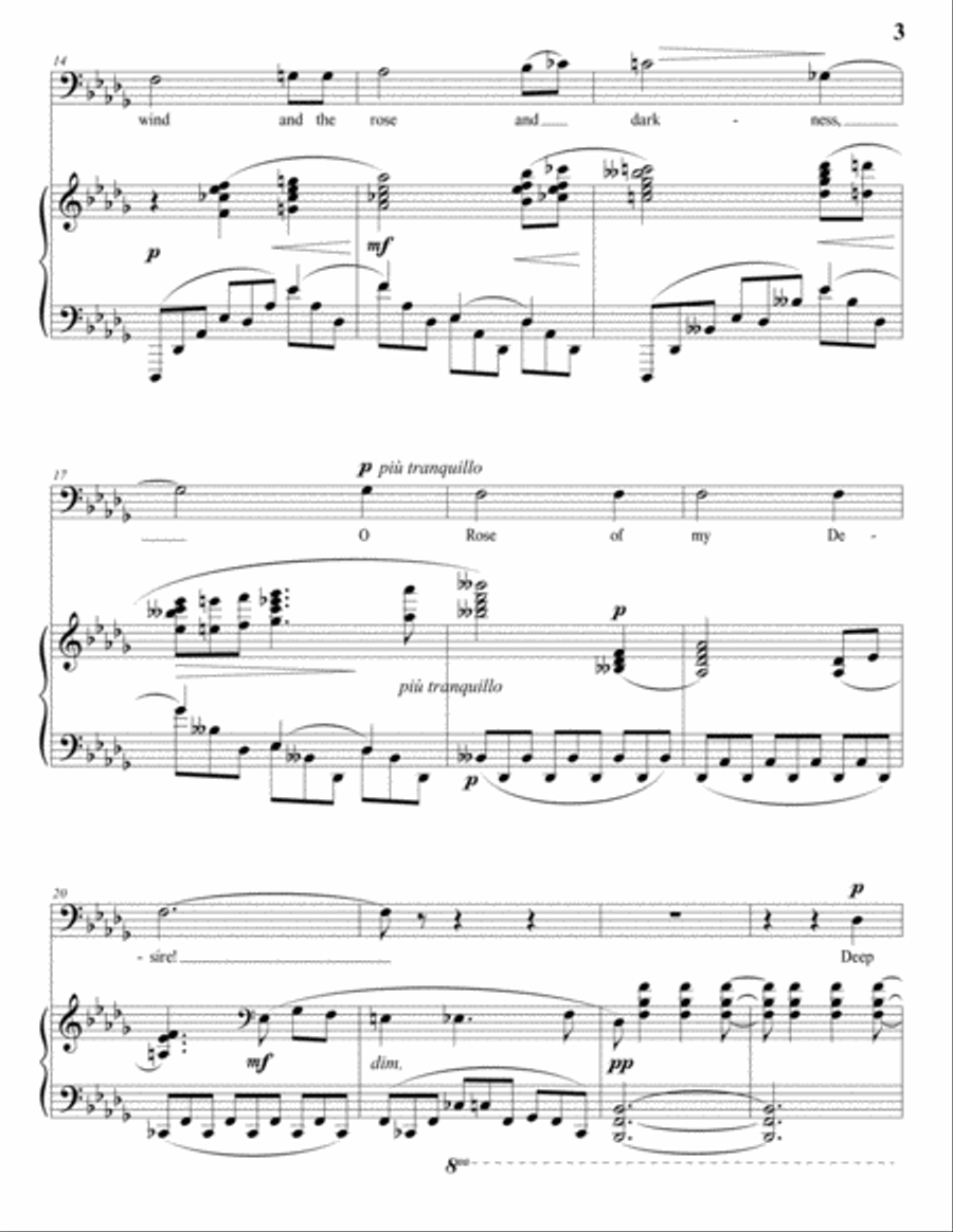 GRIFFES: The rose of the night, Op. 11 no. 3 (transposed to B-flat minor, bass clef) Voice scores gallery preview page 4