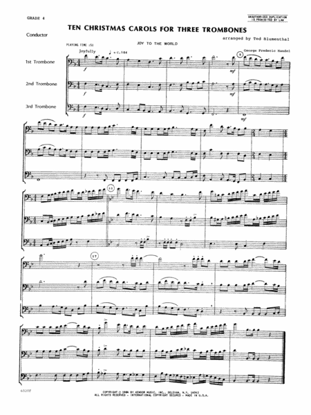 Ten Christmas Carols For 3 Trombones - Full Score