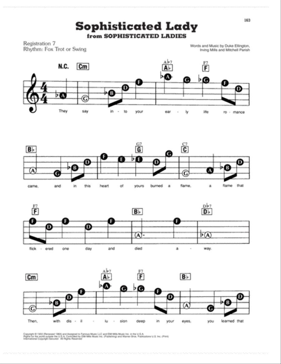 Sophisticated Lady (from Sophisticated Ladies) Electronic Keyboard scores gallery preview page 1