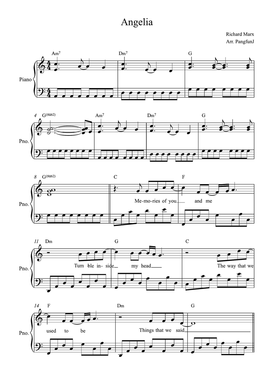 Angelia Easy Piano scores gallery preview page 1