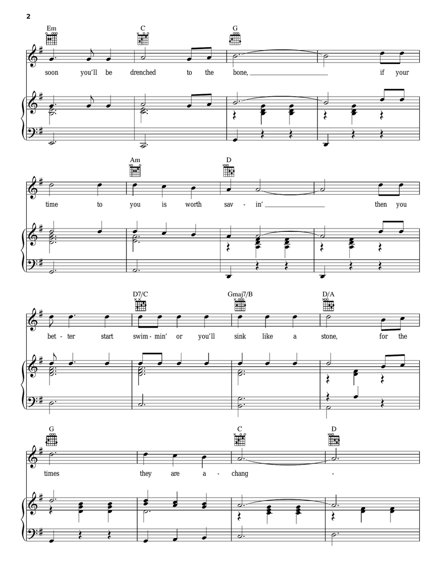 The Times They Are A-Changin' Piano, Vocal, Guitar scores gallery preview page 2