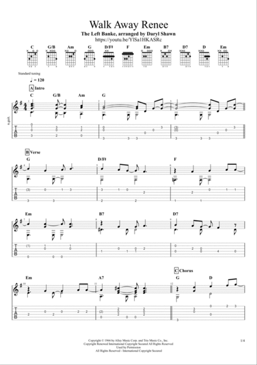 Walk Away Renee Guitar Tablature scores gallery preview page 2
