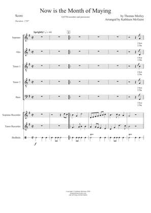 NOW IS THE MONTH OF MAYING by Thomas Morley arr Kathleen McGuire (SATTB, recorders, percussion)