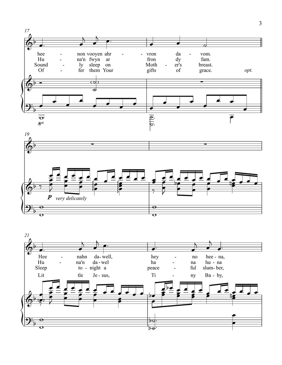 Suo gan/Welsh lullaby - original and Christmas lyrics - med high voice High Voice scores gallery preview page 3