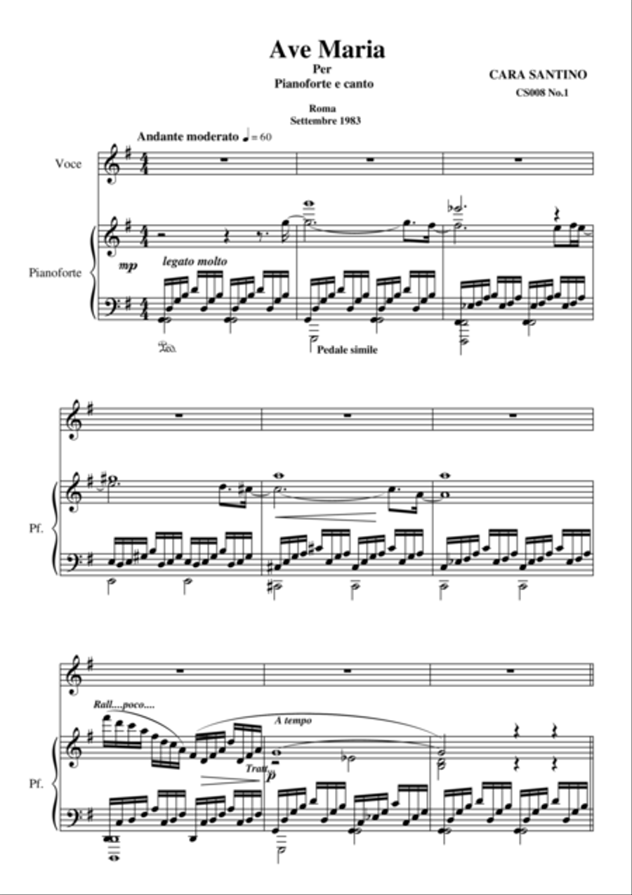 Ave Maria for Soprano or Tenor and piano Voice Solo scores gallery preview page 1