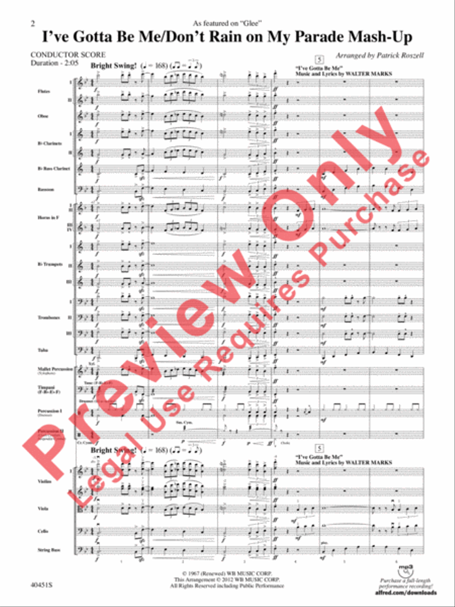 I've Gotta Be Me / Don't Rain on My Parade Mash-Up Full Orchestra scores gallery preview page 3