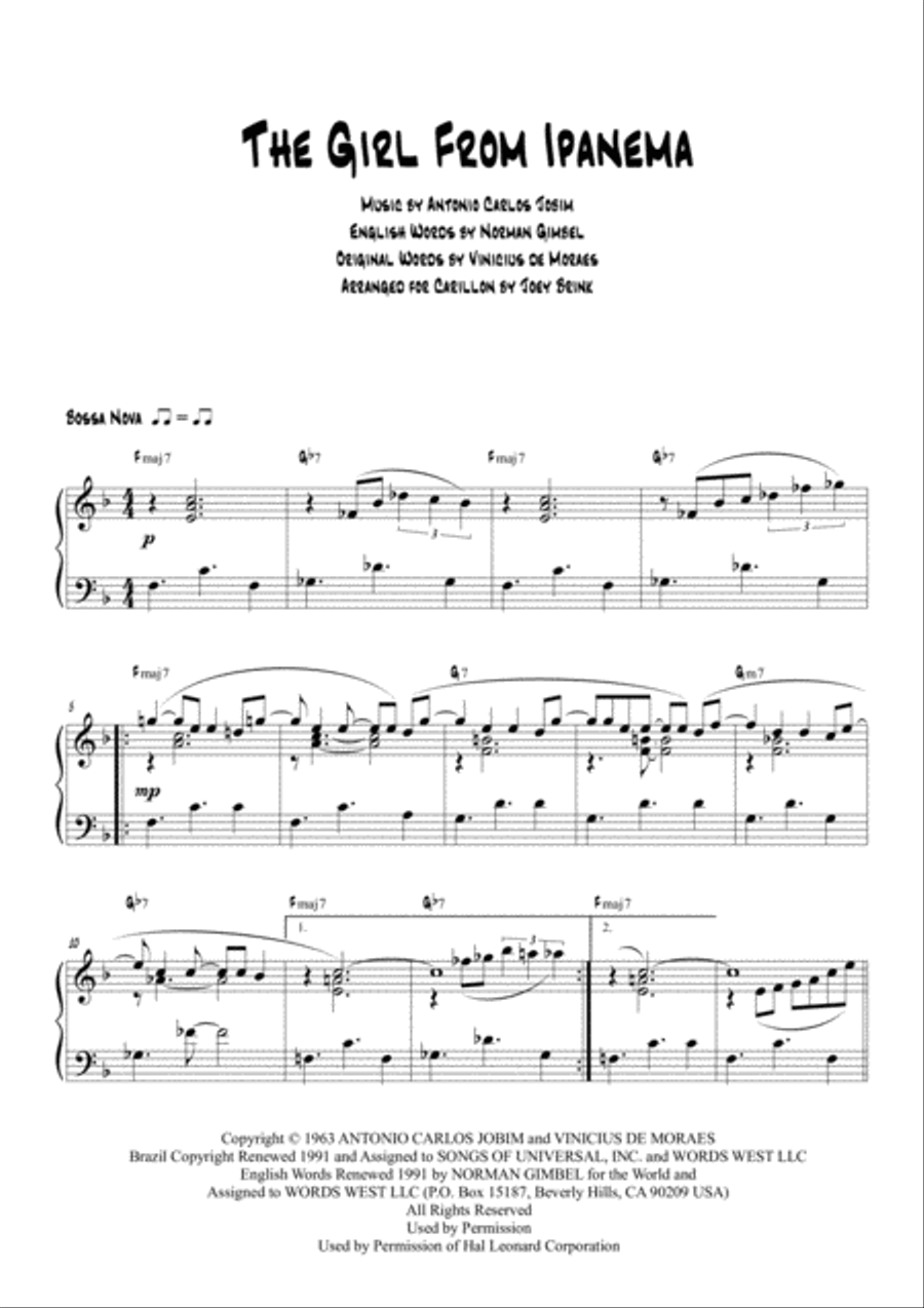 The Girl From Ipanema (Garota De Ipanema) Glockenspiel scores gallery preview page 1
