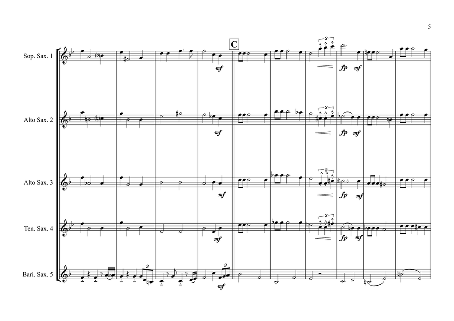 Moonlight Serenade for Saxophone Ensemble (S, A, A, T & Baritone) Woodwind Ensemble scores gallery preview page 5