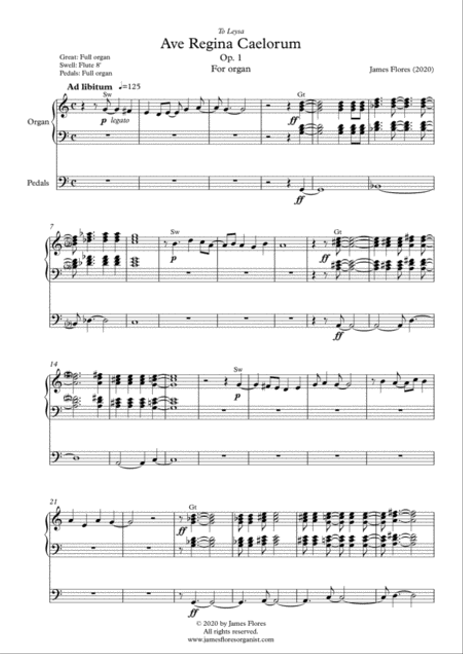 Ave Regina Caelorum Organ Solo - Digital Sheet Music