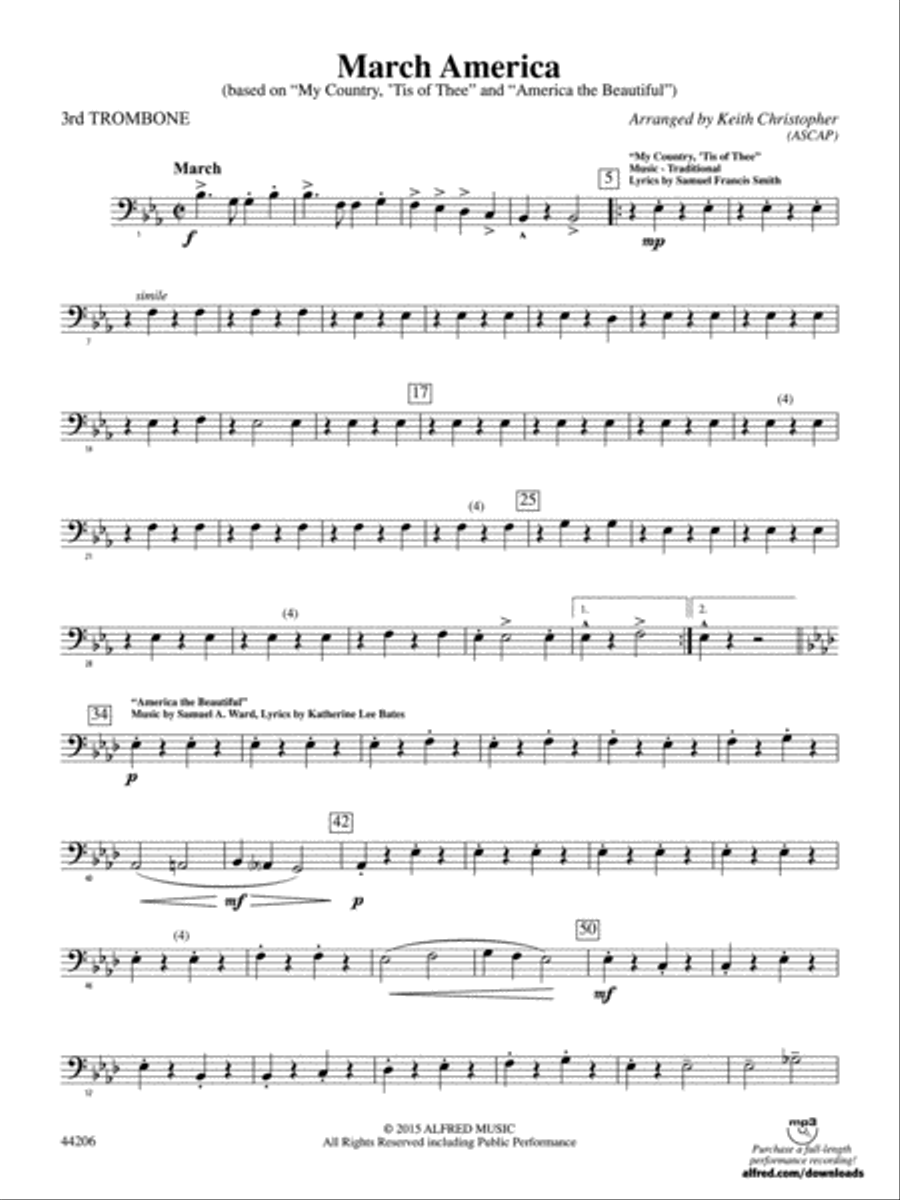 March America: 3rd Trombone Concert Band scores gallery preview page 1